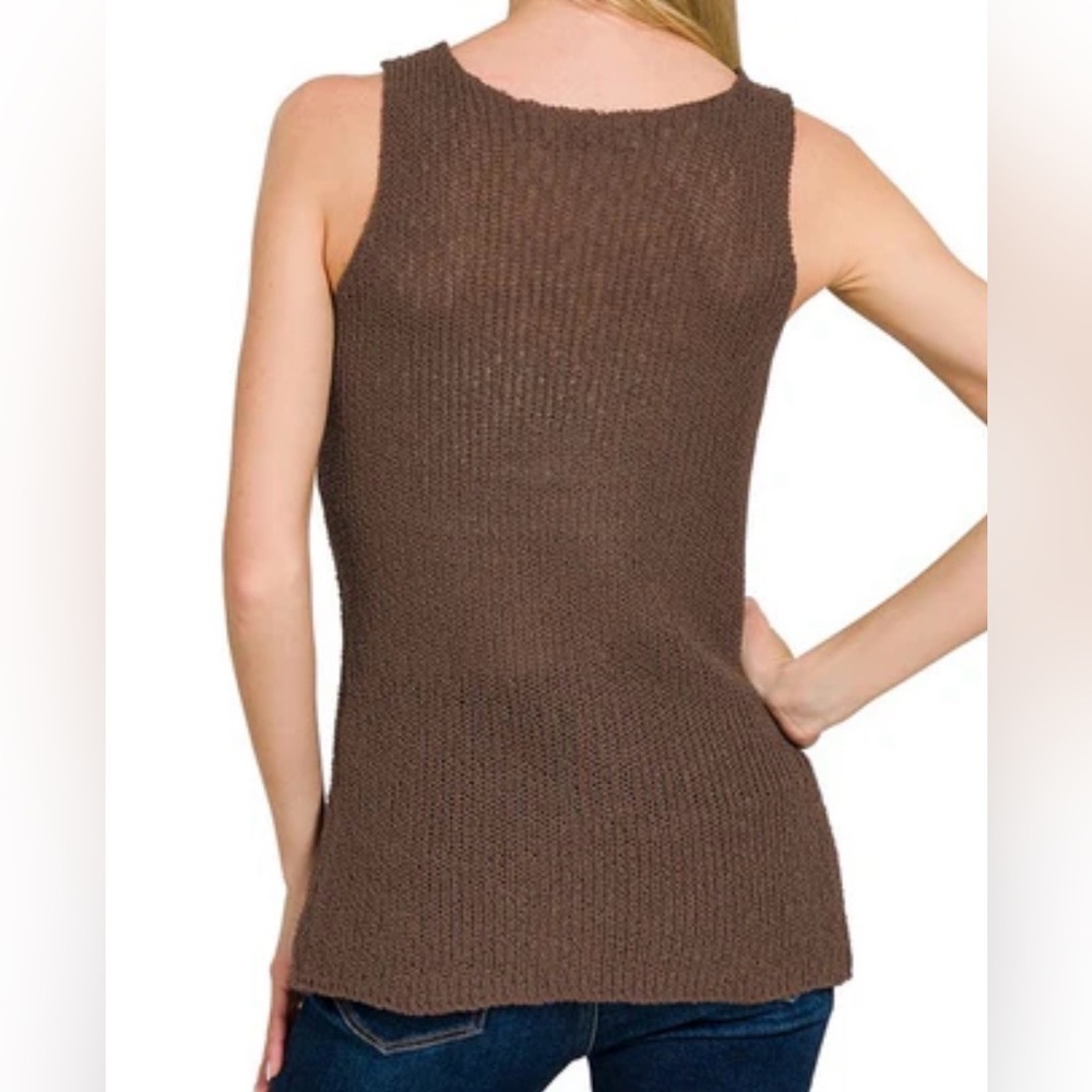 NWT Lightweight Eye-Hook Soft Fabrication Sweater Knit Vest Top Brown - Picture 8 of 9
